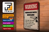 Blechschild Spruch 30x40cm warning teenage boys beware