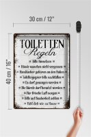 Blechschild Spruch 30x40cm Toiletten Regel bitte hinsetzen