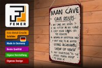 Blechschild Spruch 30x40cm Man cave my cave my rules