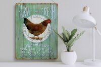 Blechschild Spruch 30x40cm Huhn Farm fresh Eggs free range