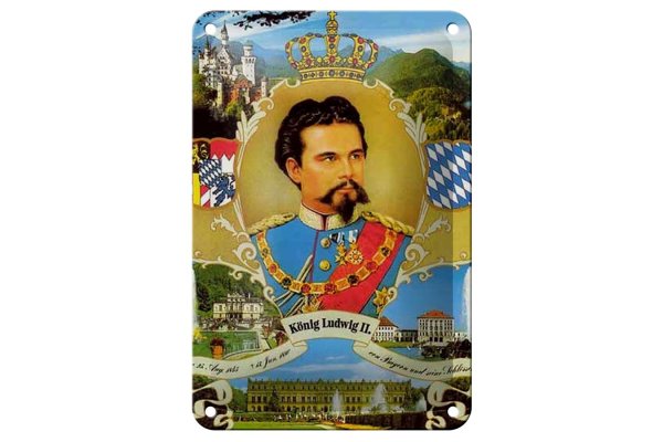 Blechschild Portrait 12x18cm Ludwig II König Bayern King