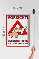 Blechschild Spruch 30x40cm Vorsicht lebende Tiere Abstand