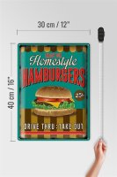 Blechschild Essen 30x40cm Hamburgers enjoy our Homestyle