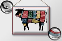 Blechschild Metzger 40x30cm Kuh Beef cuts Fleisch
