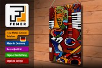 Blechschild Kunst 30x40cm Musik Instrumente Gitarre Piano