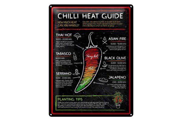 Blechschild Essen 30x40cm Chilli heat guide asian fire thai