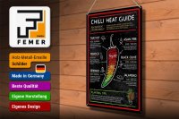 Blechschild Essen 30x40cm Chilli heat guide asian fire thai