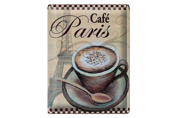 Blechschild Paris 30x40cm Eiffelturm Kaffee Tasse Cafe