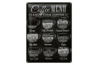 Blechschild Kaffee 30x40cm Coffee Menu Espresso Latte Flat