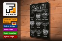 Blechschild Kaffee 30x40cm Coffee Menu Espresso Latte Flat