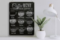 Blechschild Kaffee 30x40cm Coffee Menu Espresso Latte Flat