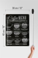 Blechschild Kaffee 30x40cm Coffee Menu Espresso Latte Flat