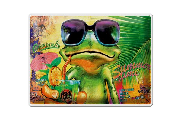 Blechschild Frosch 40x30cm Cocktail Mojito Summer Strand