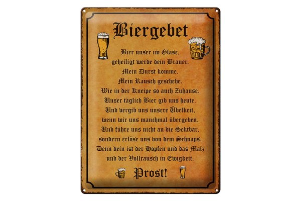 Blechschild Bier 30x40cm Biergebet unser im Glase Prost