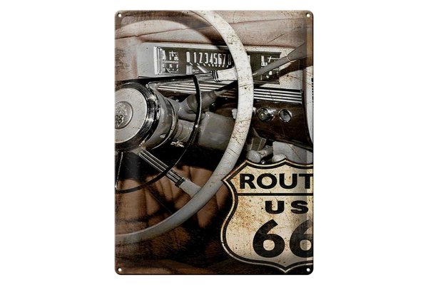 Blechschild Retro 30x40cm Auto Lenkrad Route US 66