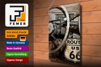 Blechschild Retro 30x40cm Auto Lenkrad Route US 66