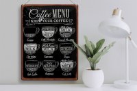 Blechschild Kaffee 30x40cm Coffee Menu flat white Doppio