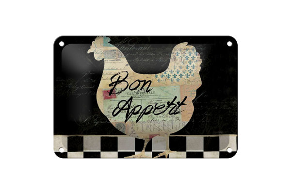 Blechschild Spruch 18x12cm Huhn Hühner Bon Appetit