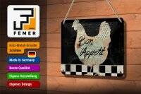 Blechschild Spruch 18x12cm Huhn Hühner Bon Appetit