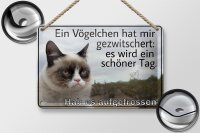 Blechschild Spruch 18x12cm Katze Vögelchen gezwitschert