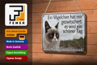Blechschild Spruch 18x12cm Katze Vögelchen gezwitschert