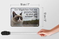 Blechschild Spruch 18x12cm Katze Vögelchen gezwitschert