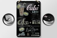Blechschild Rezept 12x18cm Cuba Libre Cocktail dark Rum Ice