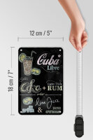 Blechschild Rezept 12x18cm Cuba Libre Cocktail dark Rum Ice