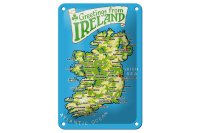 Blechschild Urlaub 12x18cm Greetings from Ireland Landkarte
