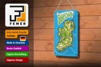 Blechschild Urlaub 12x18cm Greetings from Ireland Landkarte