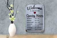 Blechschild Spruch 12x18cm welcome to our Kitchen Opening