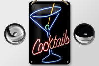 Blechschild Alkohol 12x18cm Cocktails Neon Strohhalm