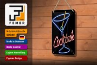 Blechschild Alkohol 12x18cm Cocktails Neon Strohhalm