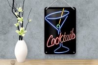 Blechschild Alkohol 12x18cm Cocktails Neon Strohhalm