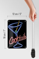 Blechschild Alkohol 12x18cm Cocktails Neon Strohhalm