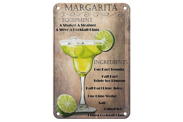 Blechschild Alkohol 12x18cm Margarita Equipment ingredients