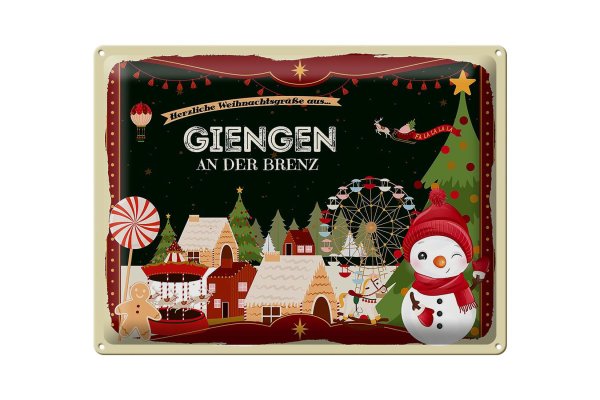 Blechschild Weihnachten Grüße GIENGEN AN DER BRENZ Geschenk  40x30cm