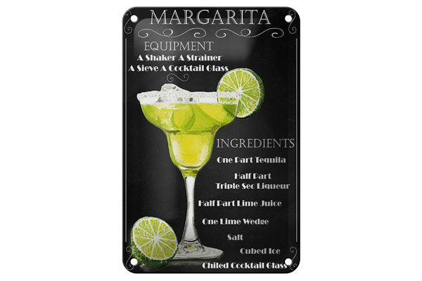 Blechschild Alkohol 12x18cm Margarita Equipment ingredients