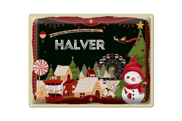 Blechschild Weihnachten Grüße aus HALVER Geschenk  40x30cm