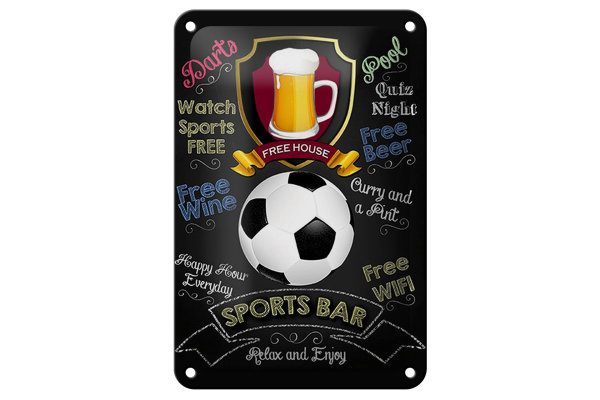 Blechschild Spruch 12x18cm sports bar free wine darts pool