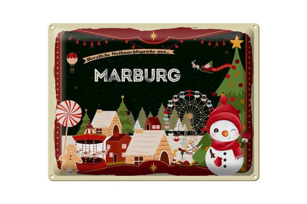 Blechschild Weihnachten Grüße aus MARBURG Geschenk  40x30cm