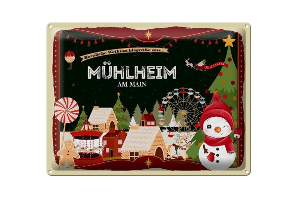 Blechschild Weihnachten Grüße MÜLHEIM AM MAIN Geschenk  40x30cm
