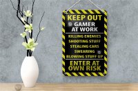 Blechschild Spruch 12x18cm keep out gamer at work own risk