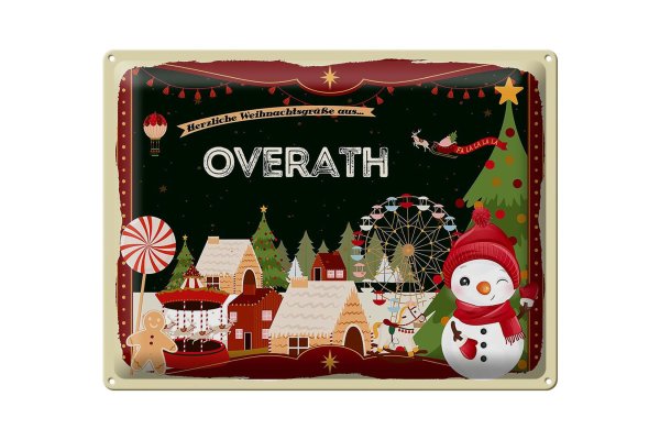 Blechschild Weihnachten Grüße aus OVERATH Geschenk  40x30cm