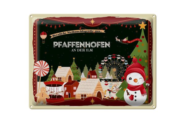 Blechschild Weihnachten Grüße aus PFAFFENHOFEN AN DER ILM  40x30cm