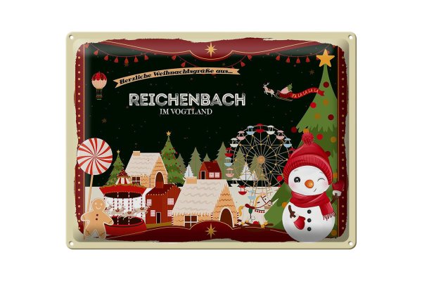 Blechschild Weihnachten Grüße aus REICHENBACH IM VOGTLAND  40x30cm