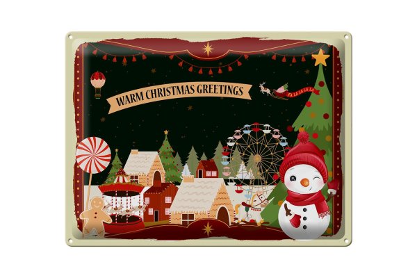 Blechschild Weihnachten WARM CHRISTMAS GREETINGS  40x30cm