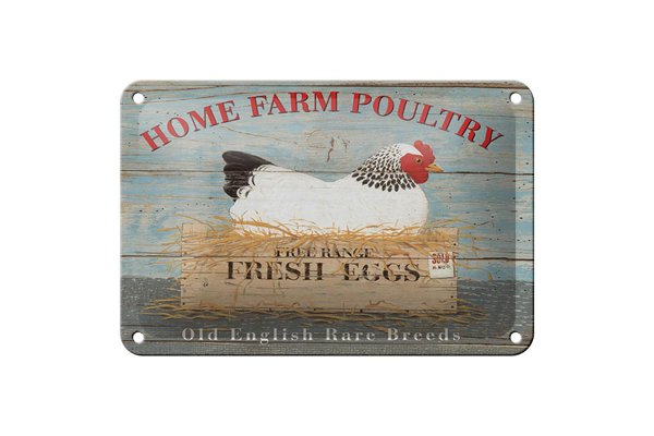Blechschild Spruch 18x12cm Home farm poultry fresh eggs