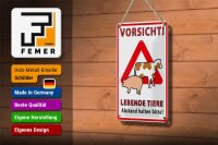 Blechschild Spruch 12x18cm Vorsicht lebende Tiere Abstand