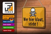 Blechschild Spruch 18x12cm wer hier klaut stirbt Totenkopf